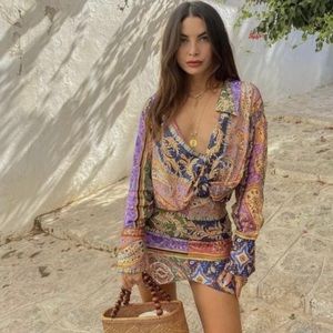 Zara Multi Color Pattern Satin Top